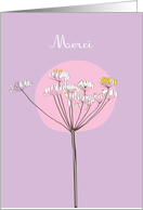 merci, botanical theme, flower on purple card