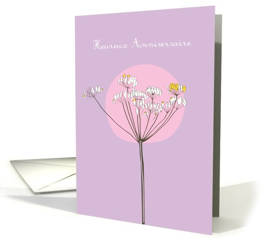 Heureux anniversaire, botanical theme, flower on purple card (808718)