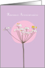 Heureux anniversaire, botanical theme, flower on purple card
