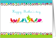 happy Mother’s Day, flock of colorful birds on a line card