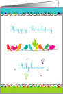 Happy Birthday Alphonso, happy colorful birds on a line card