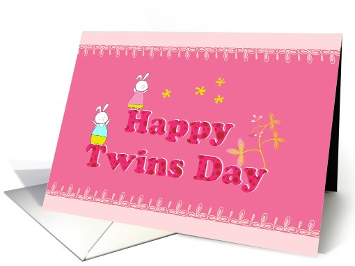 Happy Twins day, cute little twins animal drawing card (821335)