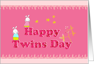 Happy Twins day, cute little twins animal drawing card