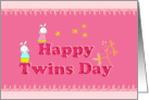 Happy Twins day, cute little twins animal drawing card