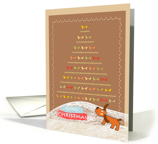 Merry Christmas, cute design dog and Christmas tree with bones card