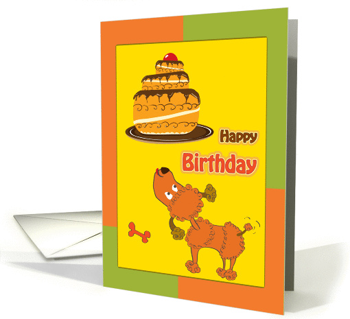 Happy Birthday, cute brown toy poodle and birthday cake card (871647)
