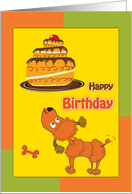 Happy Birthday, cute brown toy poodle and birthday cake card