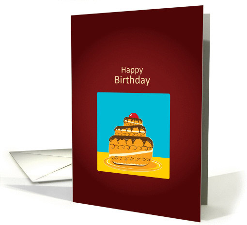 Happy Birthday, yummy big cream cake with cherry on top card (873817)