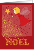 Christmas cute angel and golden stars card