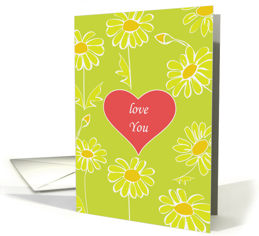 Love you, happy Valentine's Day, heart and daisies card (897706)