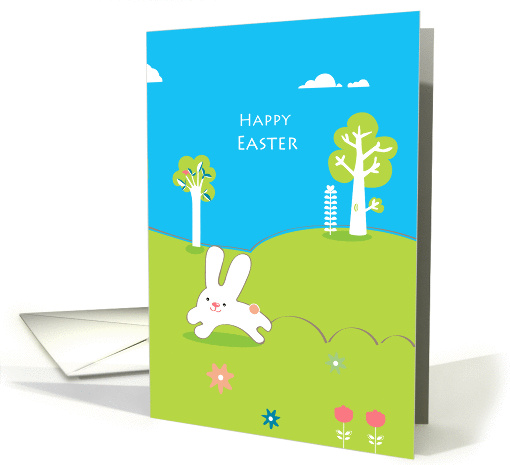 happy easter, cute little rabbit running in the meadow card (908903)