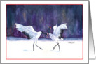 Dancing Red Crown Cranes-blank card