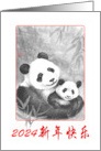 Happy New Year in Chinese 2024 Panda Mom with Baby card
