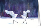 Asian Red Crowned Cranes dancing-blank note card