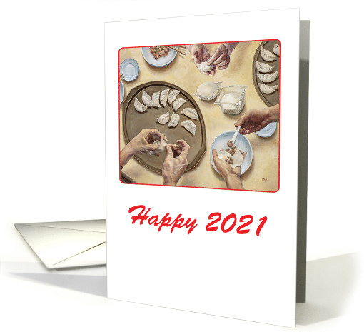 Happy 2021, hands making pot stickers- blank card (1658944)