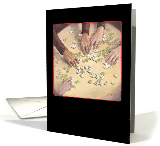 Painting of hands playing Mah Jiang-blank any occasion card (1834622)