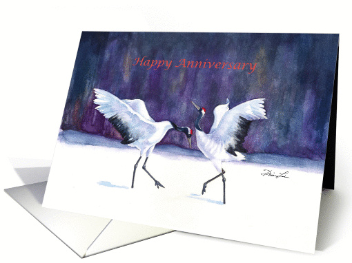 Happy Anniversary-dancing Red Crowned Cranes card (651743)