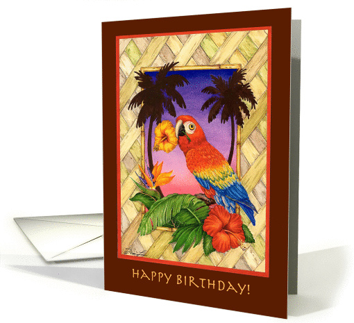 Happy Birthday-Parrot Tropical florals card (658178)
