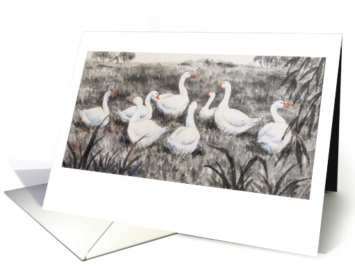 Geese brush painting - Blank card (664042)