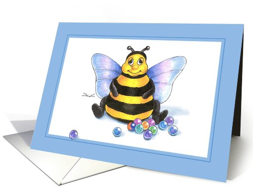 Whimsical Happy Birthday-marbles & Bee card (754093)