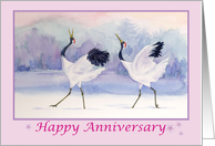 Happy Anniversary-dancing Red Crowned Cranes card