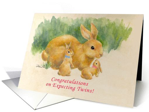 Congratulations on expecting twins, a boy & a girl- bunnies card