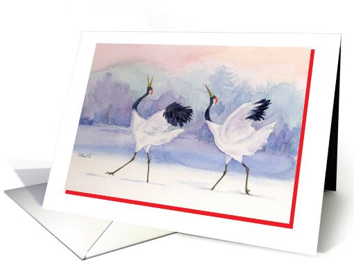 Happy Valentine's Day-Dancing Red Crowned Cranes card (895175)
