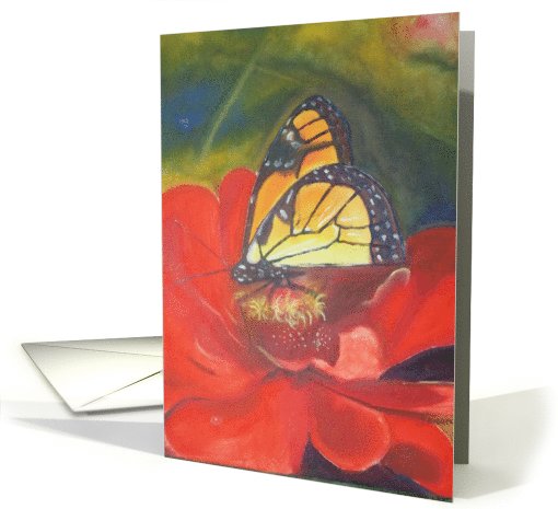 Butterfly on a red flower card (821967)