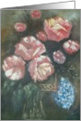 Floral arrangement in glass vasen oils card