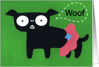 birthday - black dog with pink shirt card