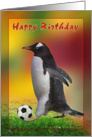 Happy Birthday. Soccer penguin with ball card