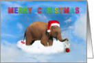 Merry Christmas, Elephant with Santa’s hat on the cloud card