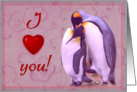 I love you card, two penguins in love card