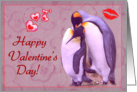 Happy Valentine’s day, two penguins in love card