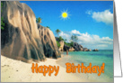 Happy birthday greeting card, Exotic sand beach card