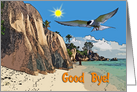 good bye greeting card, Exotic sand beach and bird card