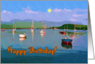 Happy Birthday card, marine scene with sun and blue sky card