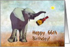 Happy 66th birthday greeting card, elephant with bottle card