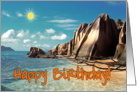 Happy Birthday greeting card, Seychelles exotic beach card