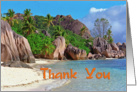 Thank you greeting card, exotic sand beach with big stones card