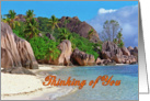 Thanking of you greeting card, exotic sand beach with big stones card