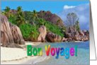 Bon Voyage greeting card, exotic sand beach with big stones card