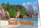 Beach Wedding greeting card, exotic sand beach with big stones card