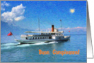 Happy birthday italian language greeting card, old cruising ship card