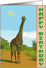 Happy Birthday greeting card, giraffe in savannah card