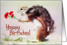 Happy Birthday card, magic sand squirrel with flowers card