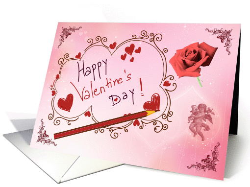 Valentine's Day for kid greeting card, pencil flower and... (1015785)