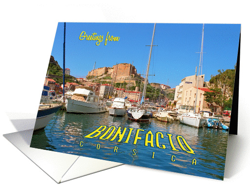 Greeting from Corsica France, Bonifacio harbour card (1167736)
