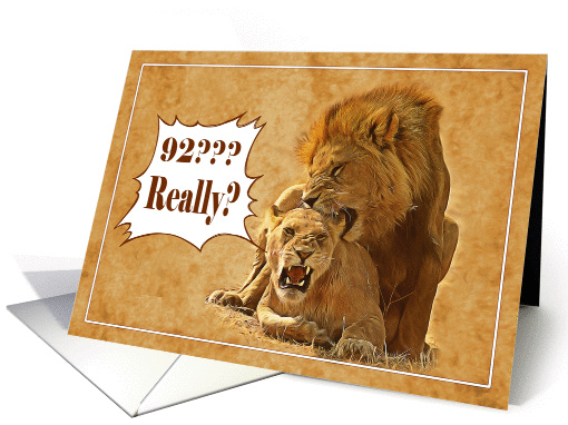 Happy 92nd Birthday, Two lions in love card (1358042)