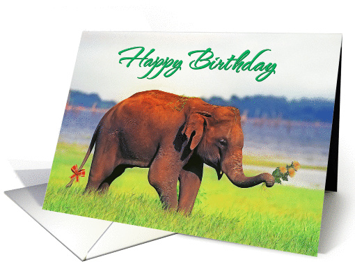 Happy birthday , Elephant with flowers card (1364270)